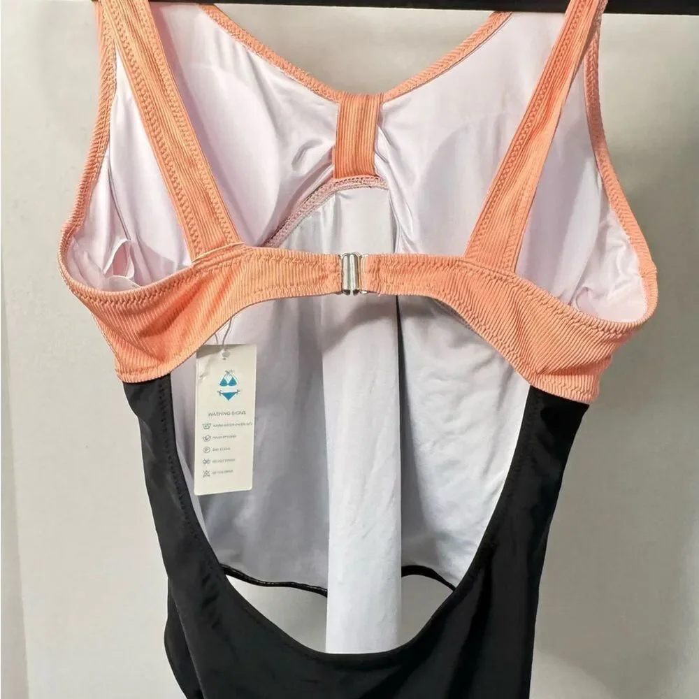 Beachsissi Swim One piece bathing suit peach black Women Large New Resort wear - Picture 6 of 13